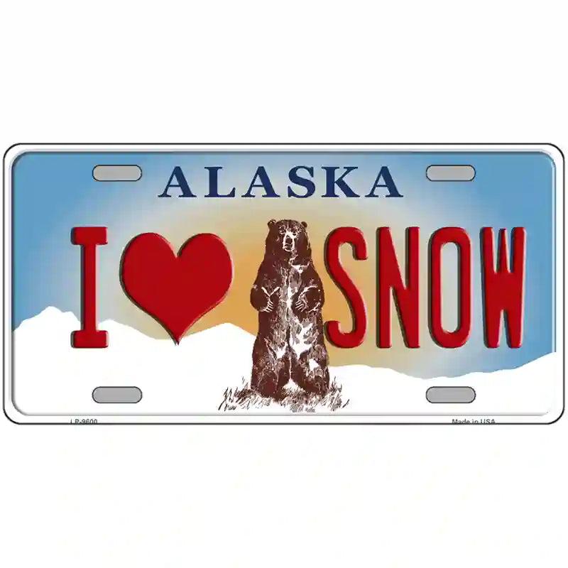 I Love Snow Alaska State Novelty Metal License Plate image
