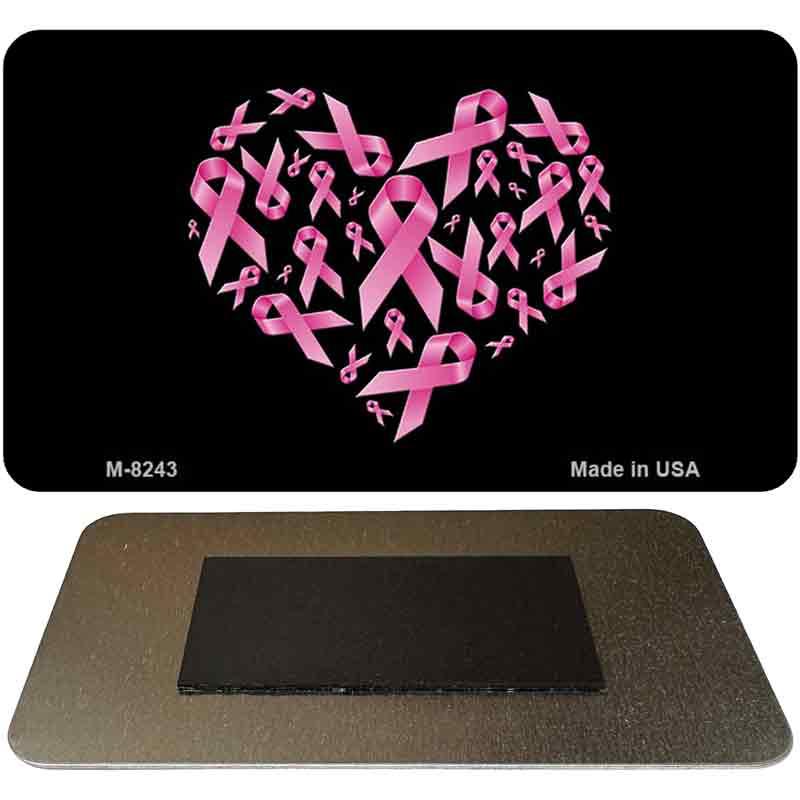 Pink Ribbon Heart Novelty Metal Magnet M-8243 image