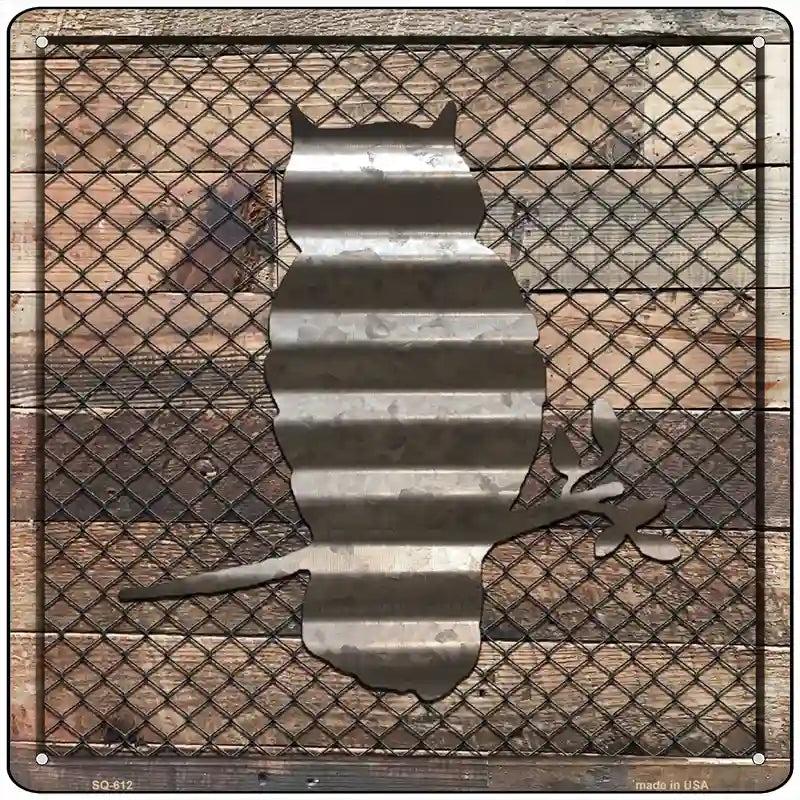 Corrugated Owl on Wood Novelty Metal Square Sign image