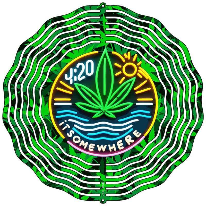 Weed Florescent 4:20 Somewhere Novelty Metal Wind Spinner image