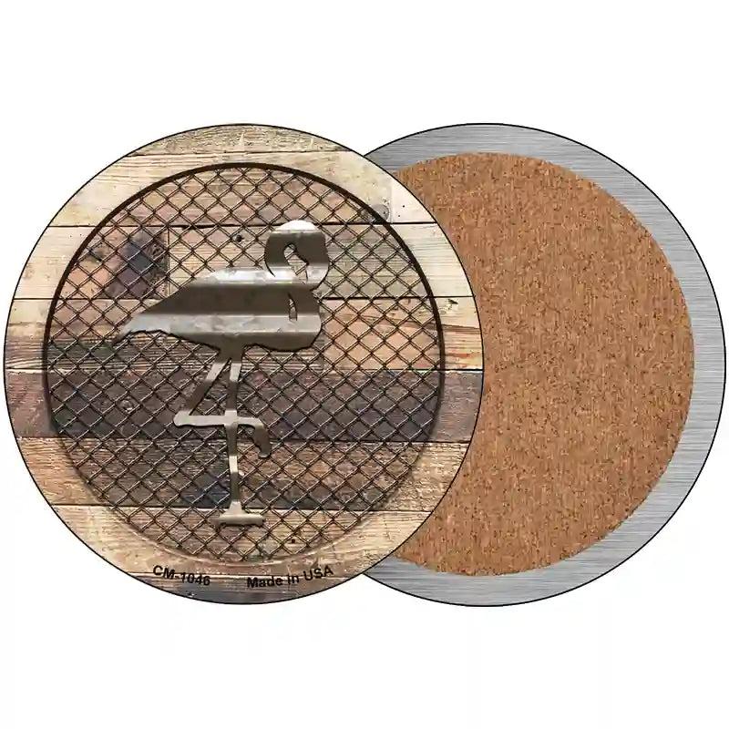 Corrugated Flamingo on Wood Novelty Circle Coaster Set of 4 image