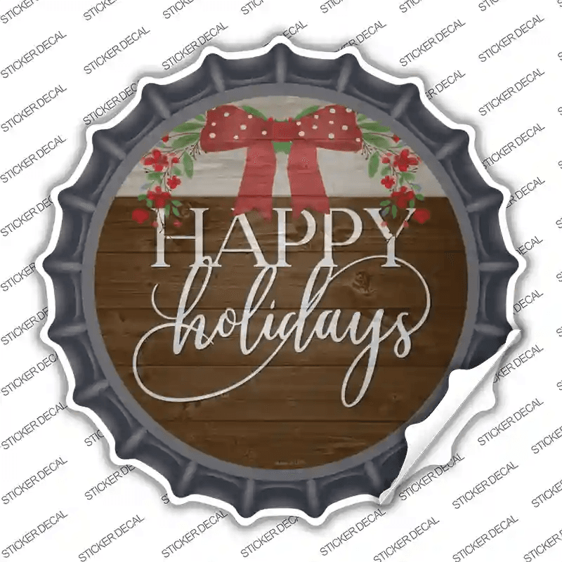 Happy Holidays Bow Wreath Novelty Bottle Cap Sticker Decal image