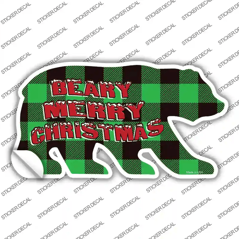 Beary Merry Christmas Green Novelty Bear Sticker Decal image