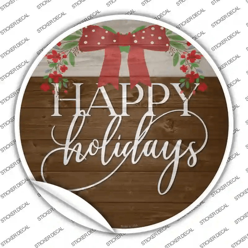Happy Holidays Bow Wreath Novelty Circle Sticker Decal image