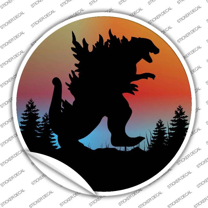 Godzilla Silhouette Sunset Novelty Circle Sticker Decal C-2062s image