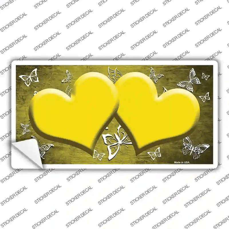 Yellow White Hearts Butterfly Oil Rubbed Novelty Sticker Decal image