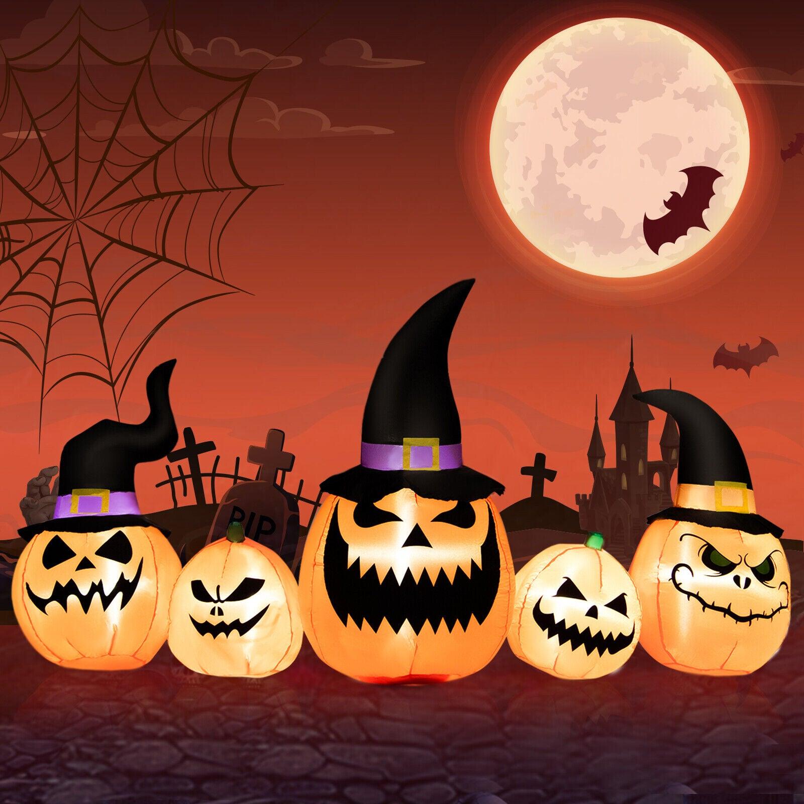 8 Feet Inflatable Pumpkin Family Waterproof Halloween Yard Decoration with LED Lights image