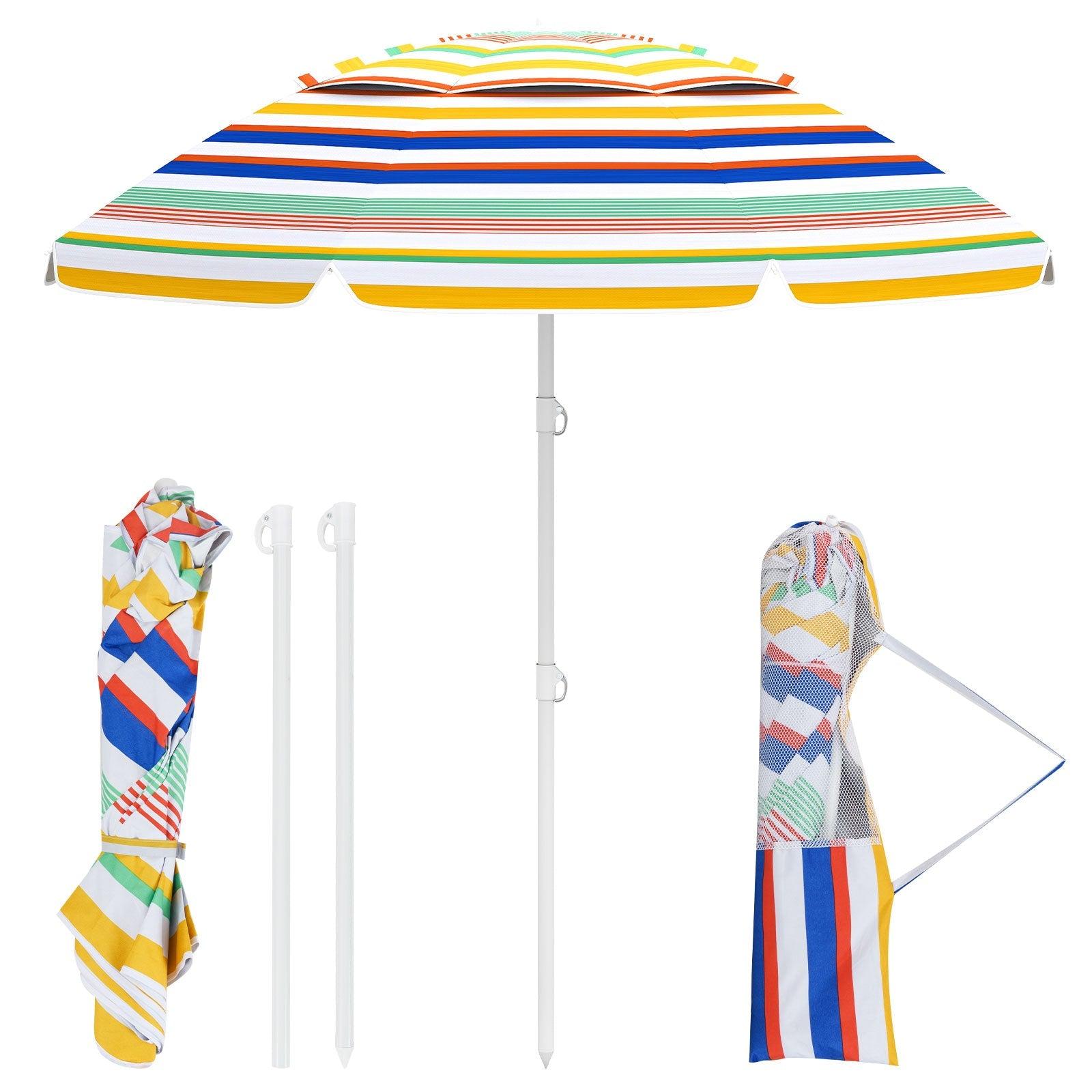 6.5 Feet Beach Umbrella with UPF50+ Sun Protection and Push Button Tilt-Colorful image