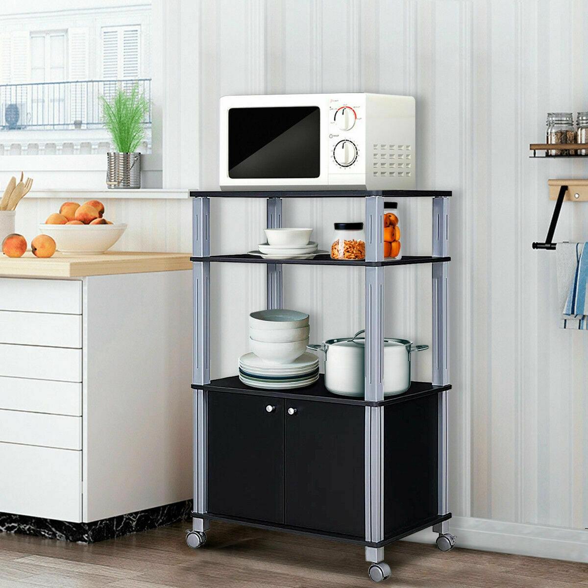 Microwave Rack Stand Rolling Storage Cart image