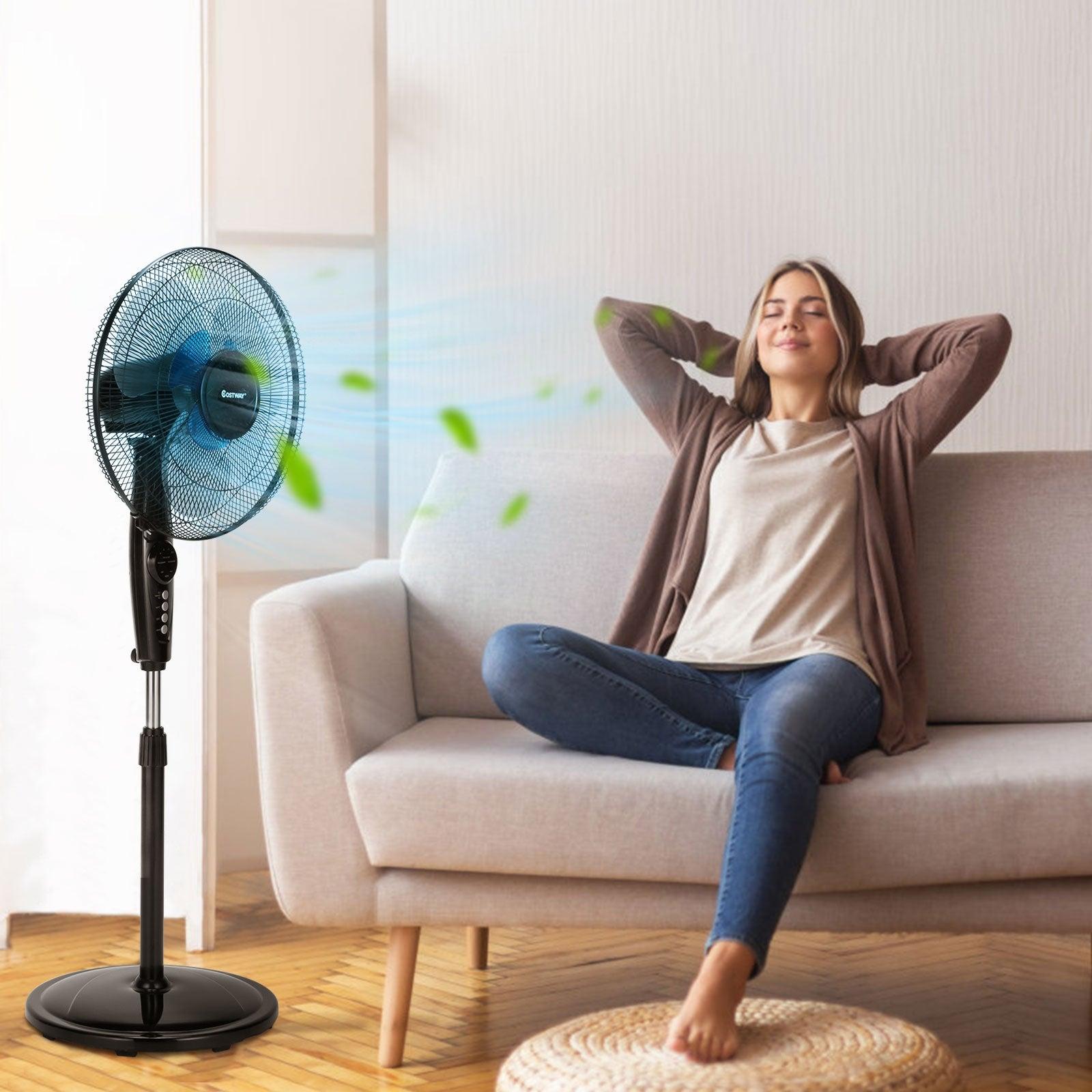16 Inches Adjustable Height Fan with Quiet Oscillating Stand for Home and Office image