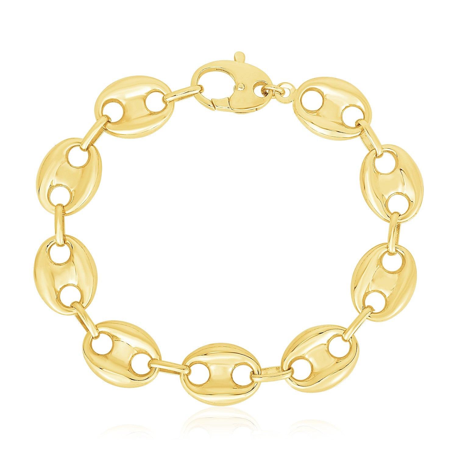 14k Yellow Gold High Polish Lite Puffed Mariner Link Bracelet (15 mm) image