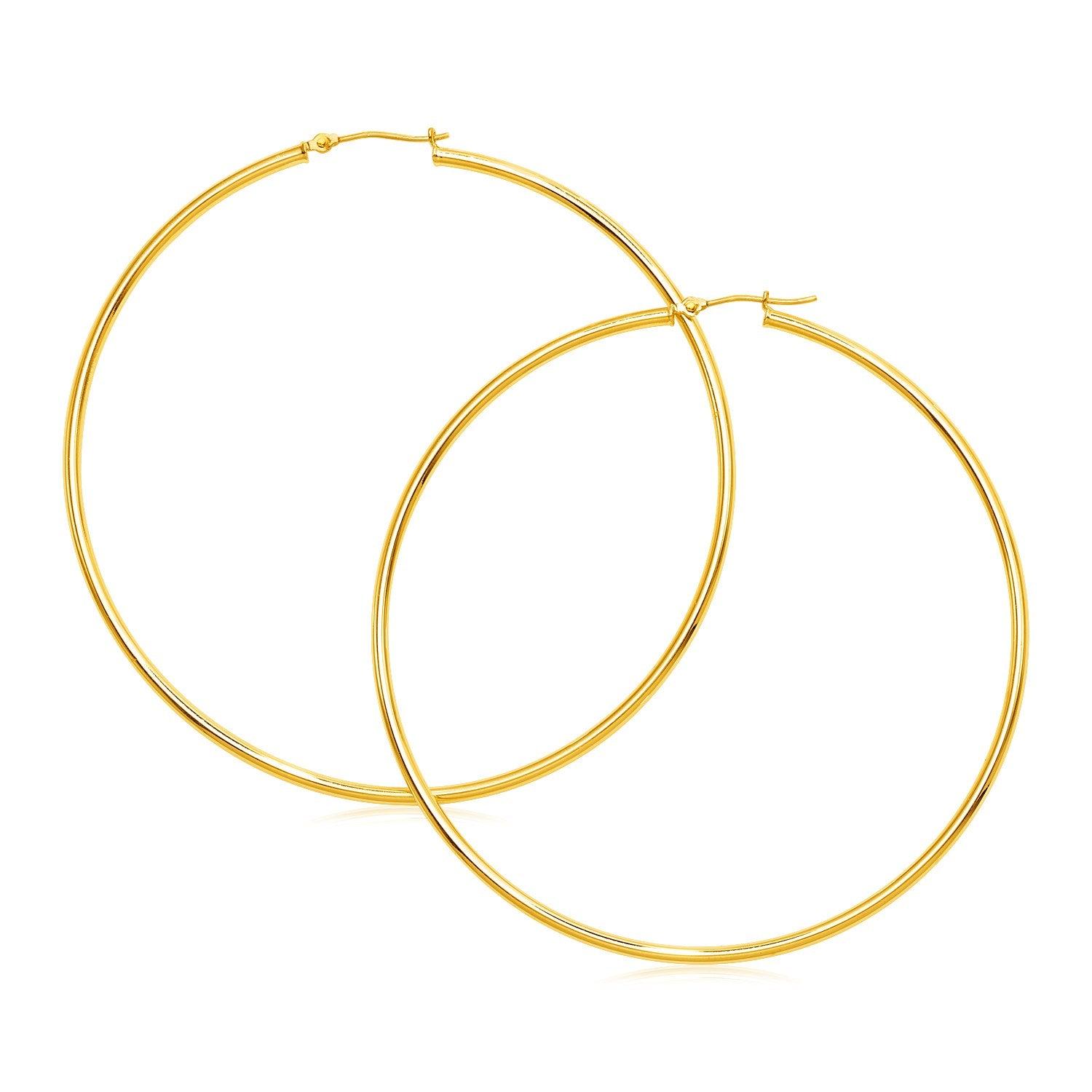 14k Yellow Gold Large Polished Hoop Earrings(2x70mm) image