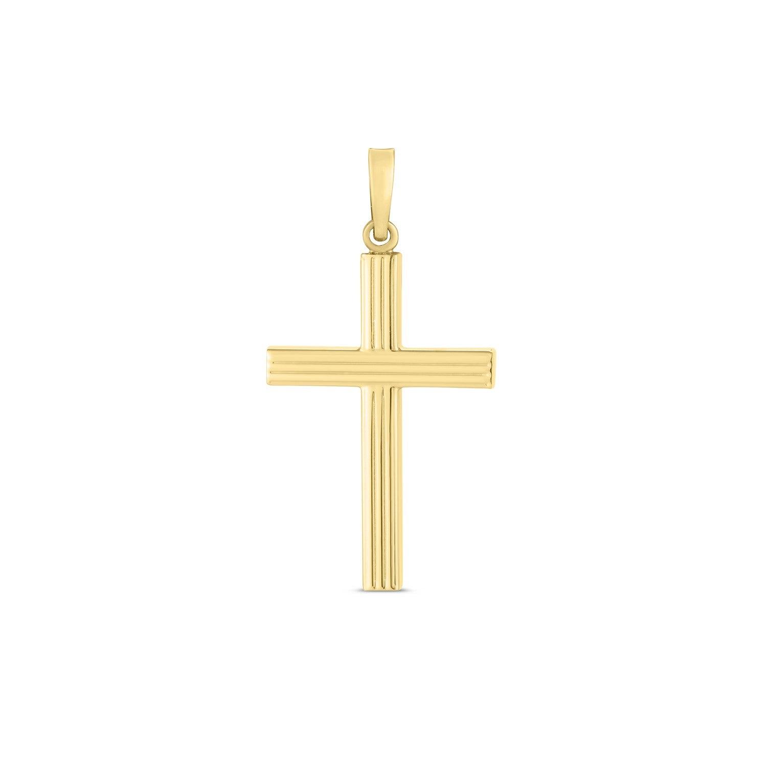 14k Yellow Gold High Polish Ribber Cross Pendant image