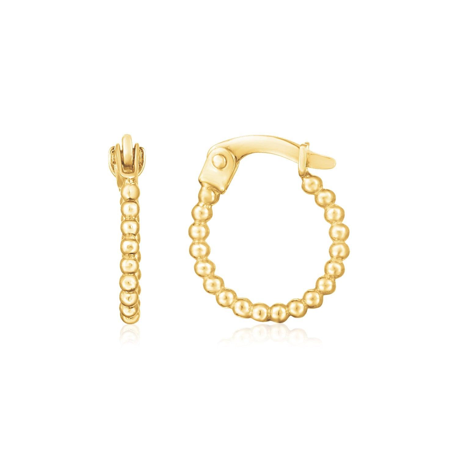 14K Yellow Gold Bead Hinged Hoop Earrings image