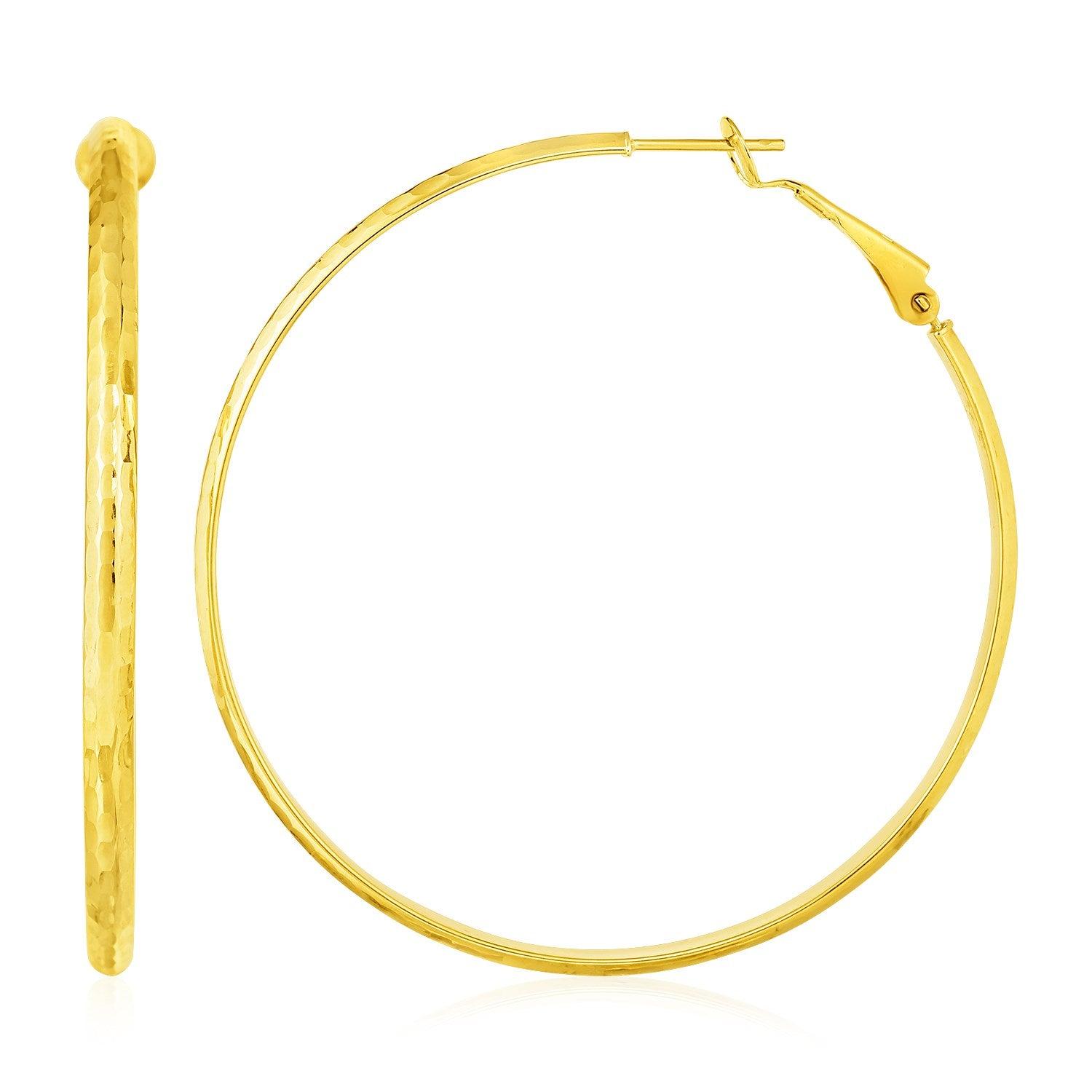 14k Yellow Gold Large Textured Round Hoop Earrings image