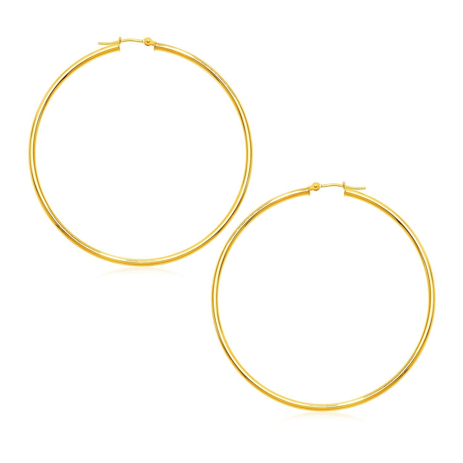 14k Yellow Gold Polished Large Round Hoop Earrings(2x60mm) image