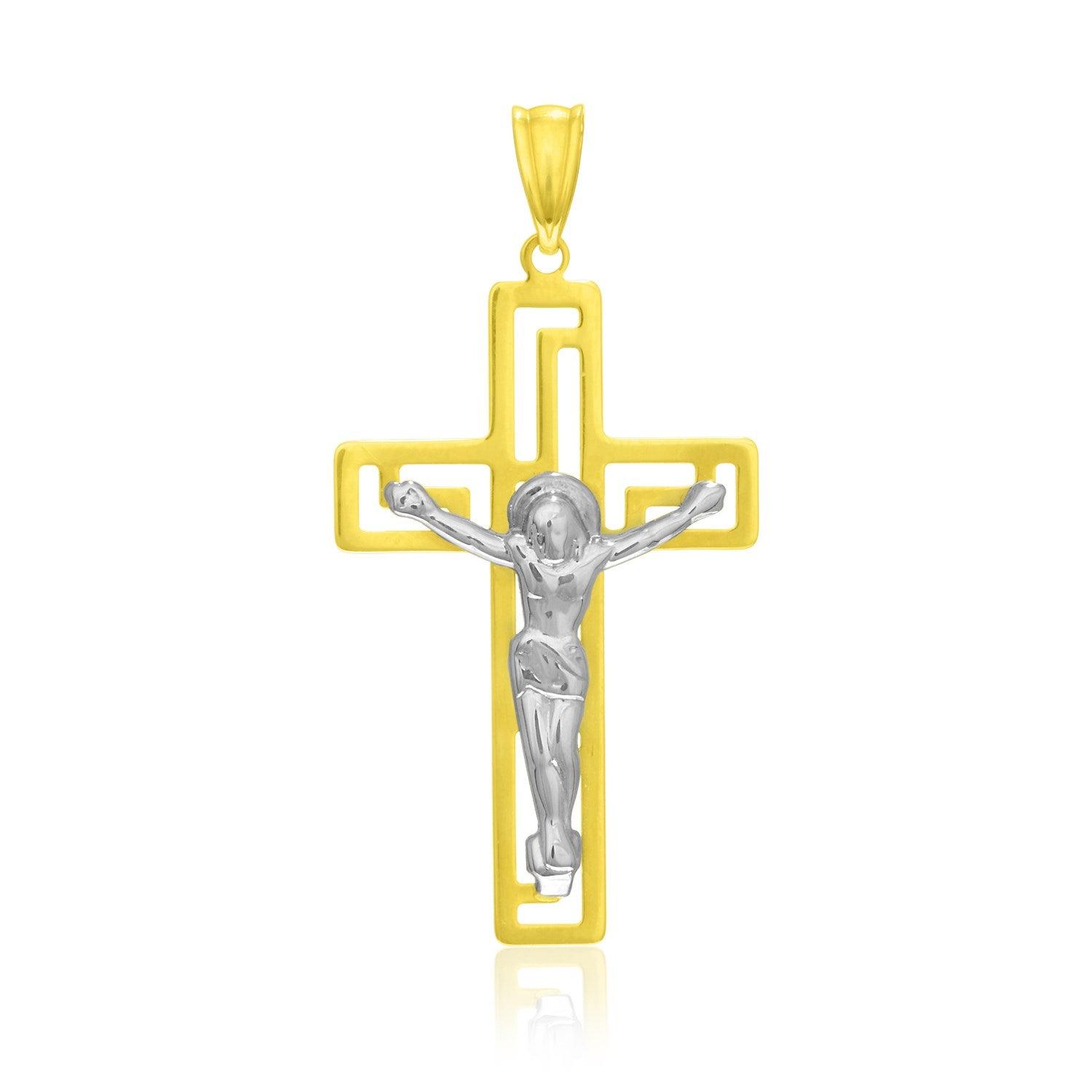 14k Two-Tone Gold Cross with Figure Pendant image