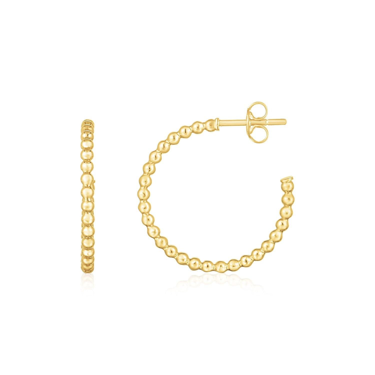 14K Yellow Gold Bead Hoop Earrings(2x23.4nn) image