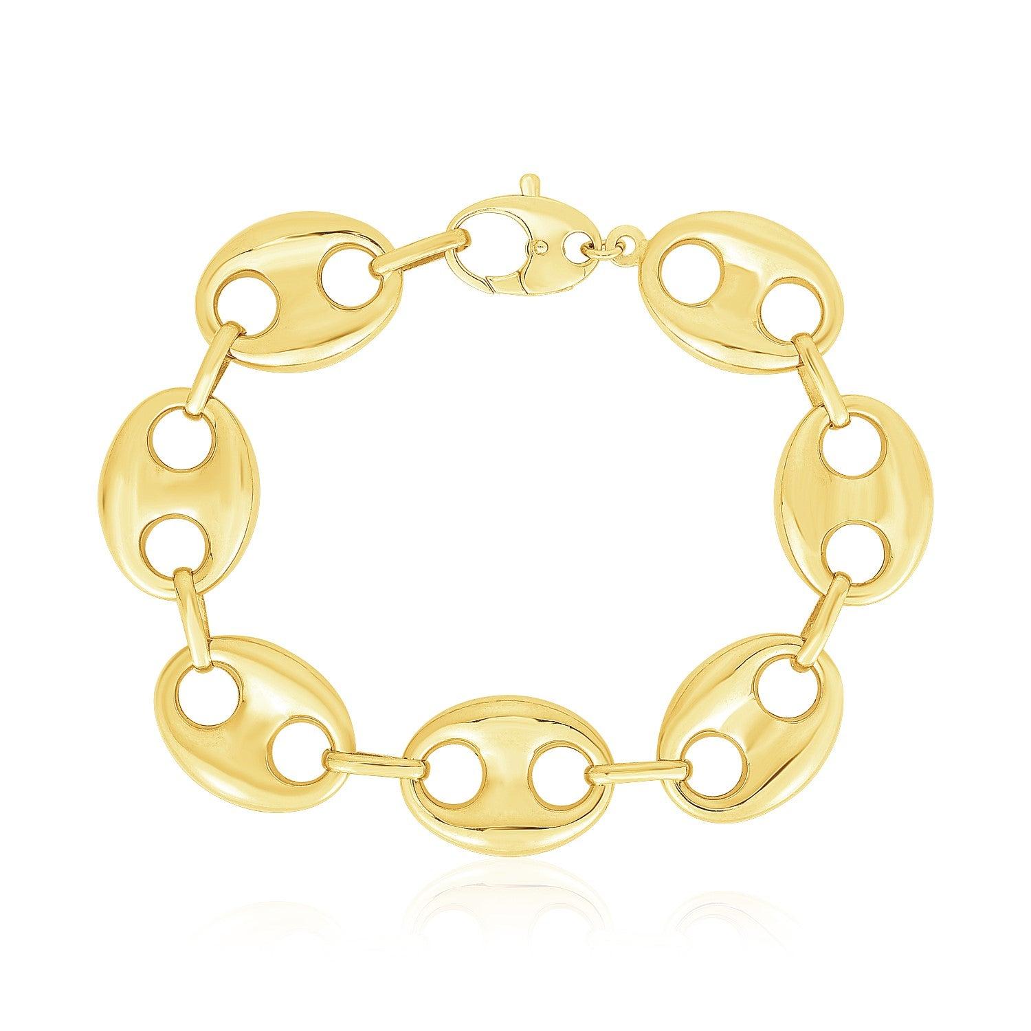 14k Yellow Gold High Polish Lite Puffed Mariner Link Bracelet (21 mm) image