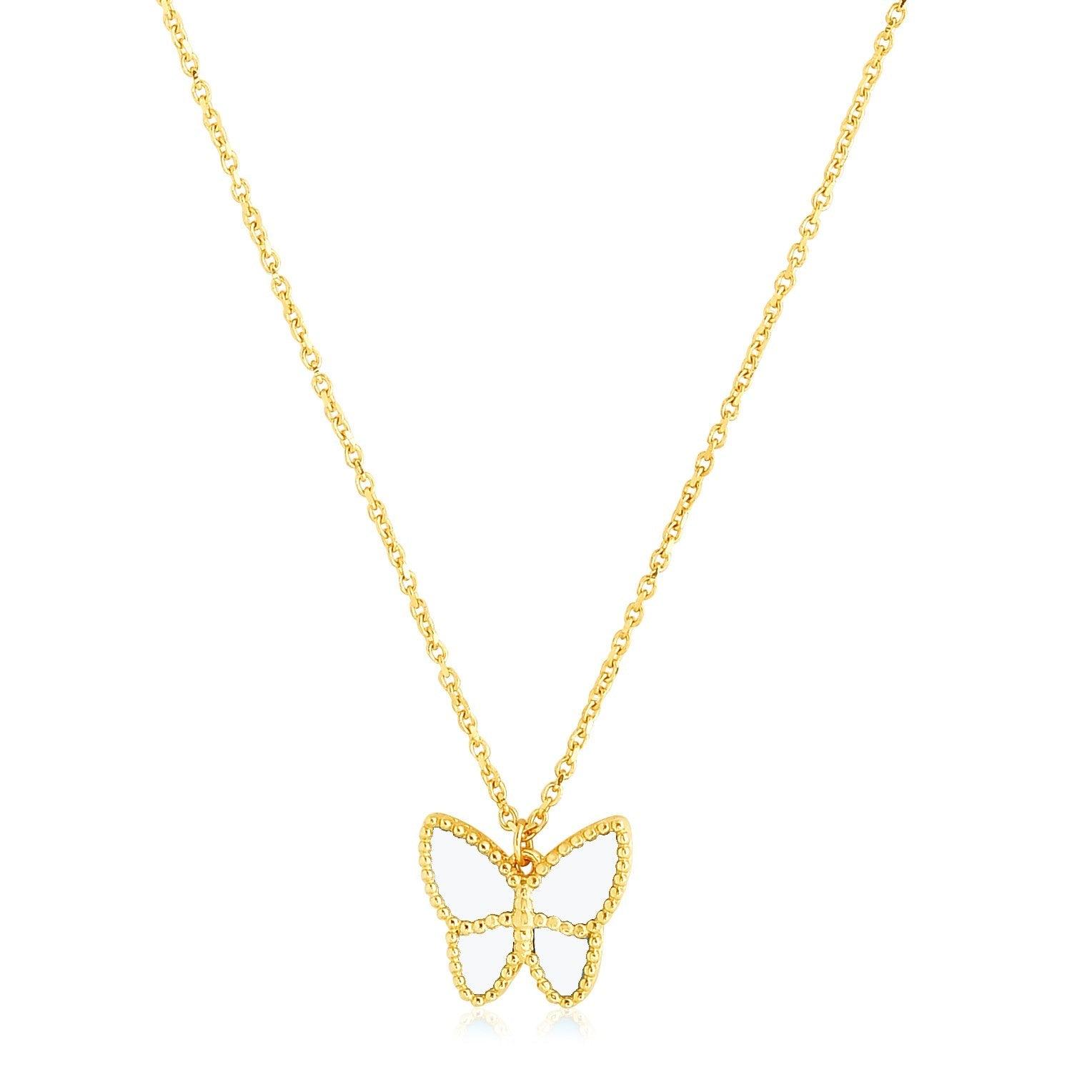 14k Yellow Gold High Polish Butterfly Peral Paste Necklace image