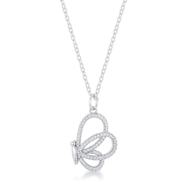 Avera Whimsical CZ Butterfly Pendant and Necklace in Sterling Silver image