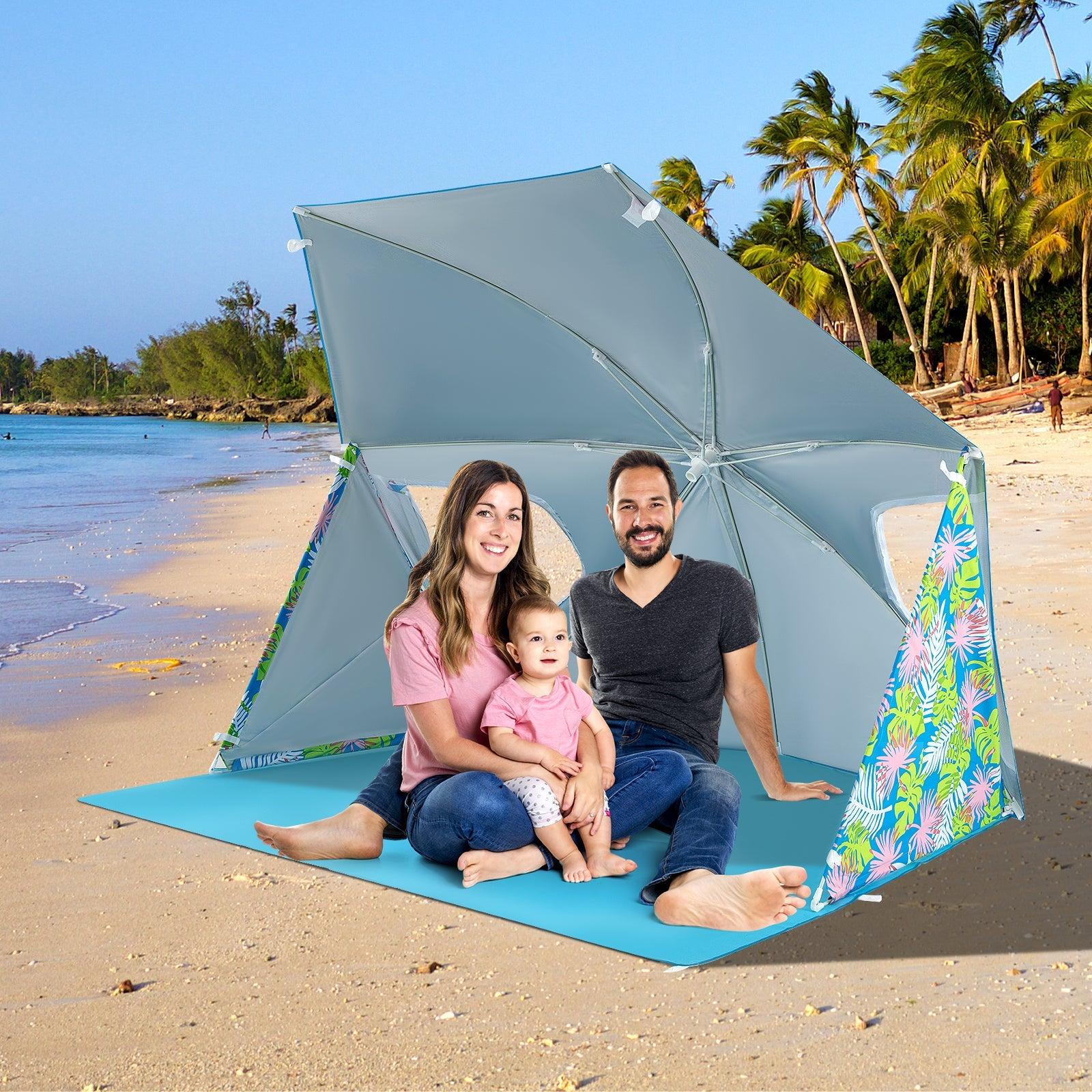 UPF50+ Sun Protection Beach Umbrella Tent with Portable Carrying Bag-Blue image
