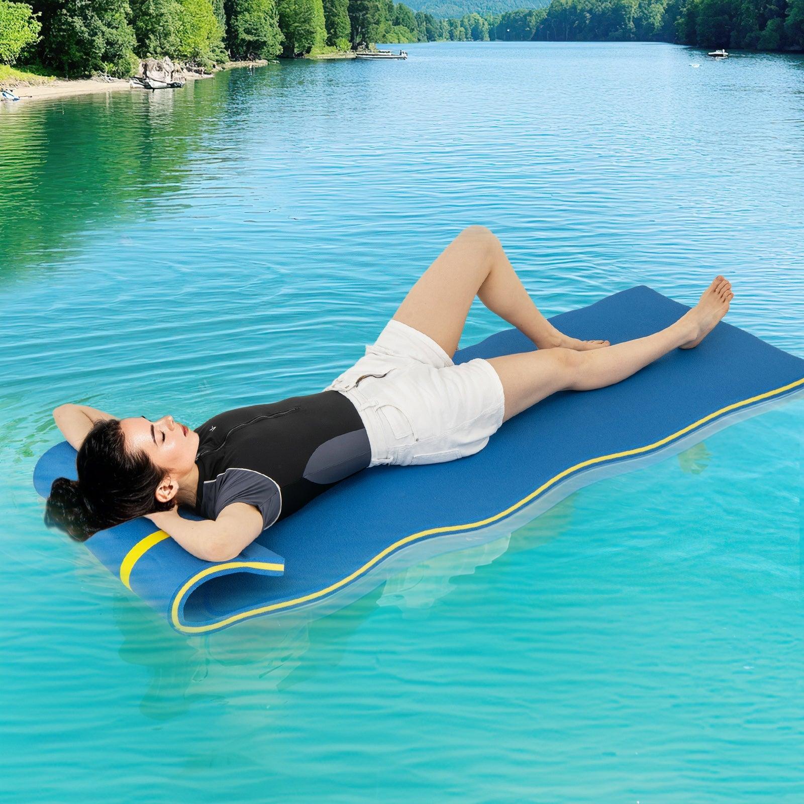 7 Inches x 2 Inches Water Mat with Safety Tether and Pillow Design for Lake and Pool-Blue image