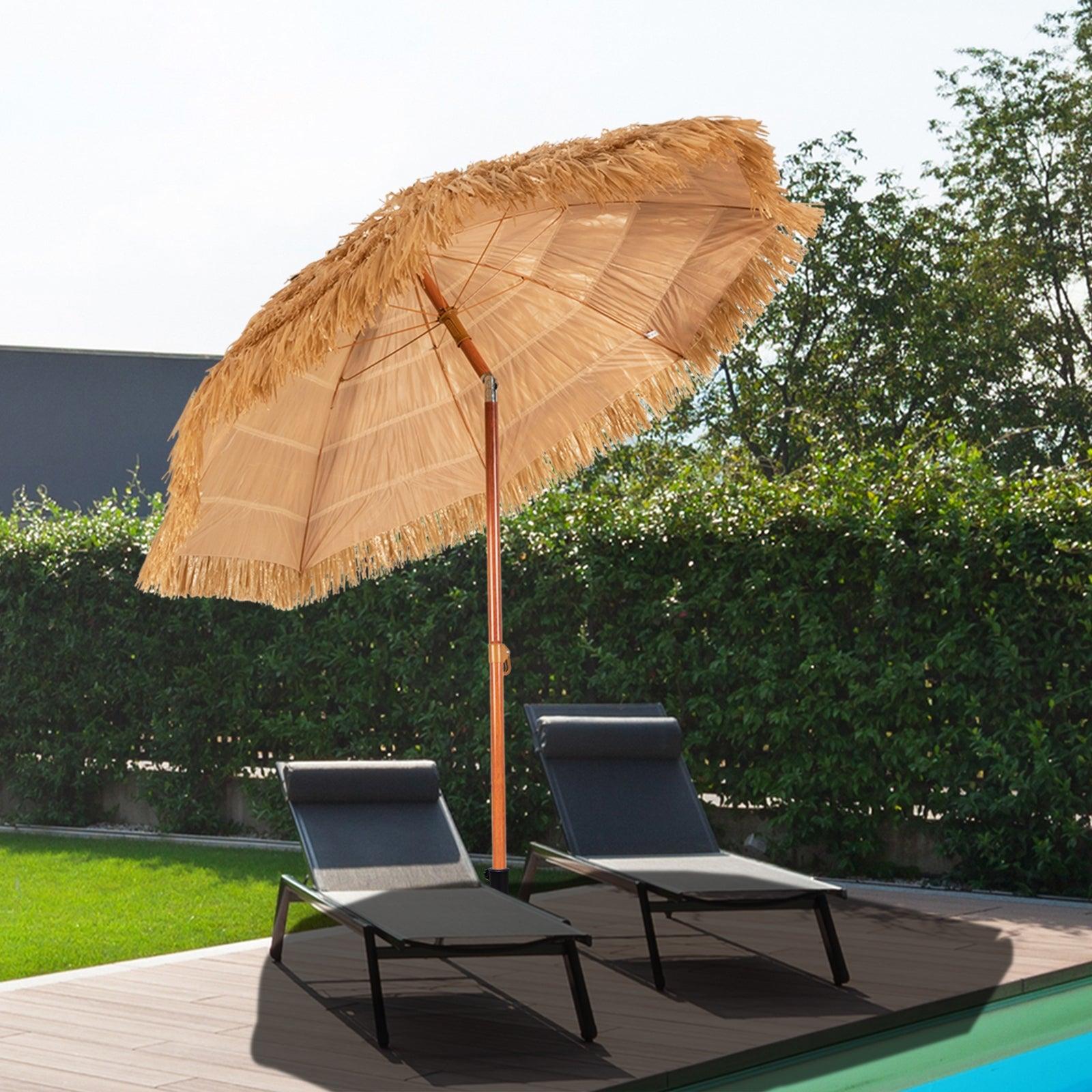 6.5 Feet Portable Thatched Tiki Beach Umbrella with Adjustable Tilt image