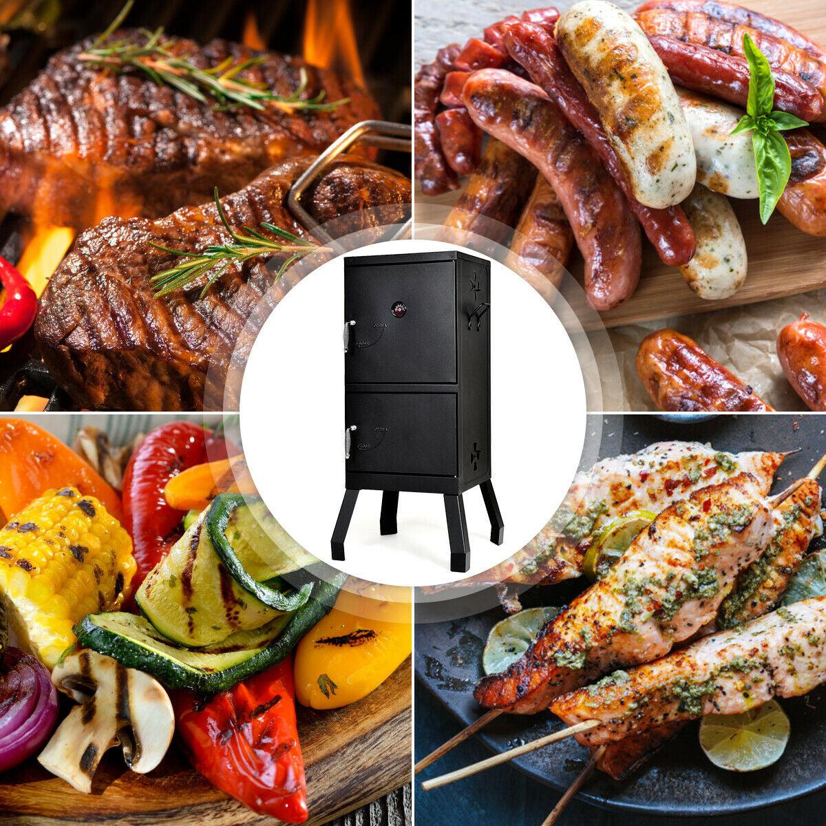 Vertical 2-Tier Outdoor Barbeque Grill with Temperature Gauge image