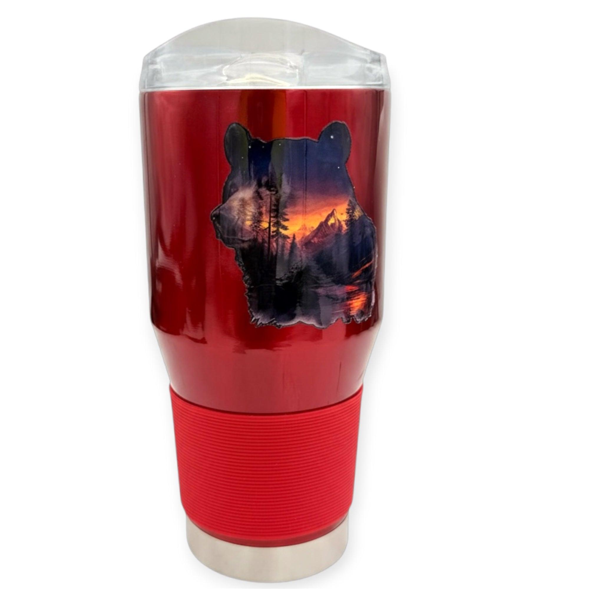 Coolie Tumbler Red Color 24 OZ Color Customized Sun Set Bear image
