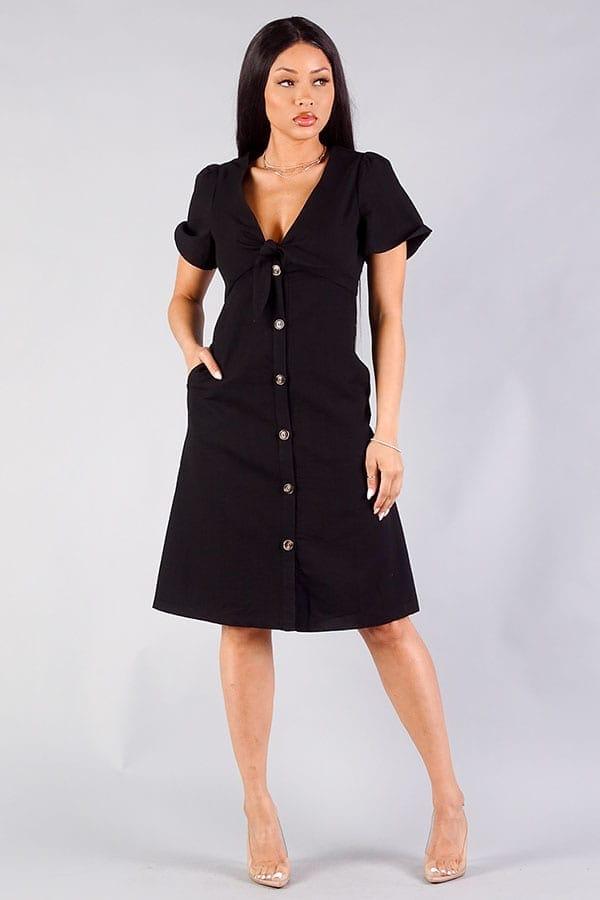 Stay Cool This Summer With Our Romantic Linen Front Tie Midi Dress! Linen Front Tie Midi Dress image