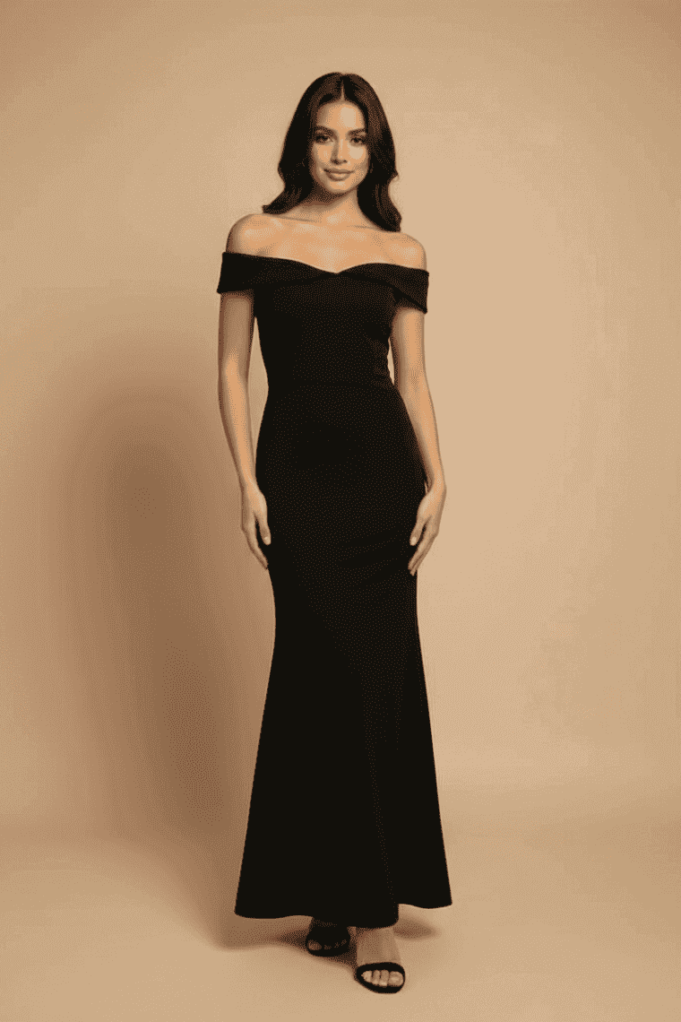 Nylon Ponte Twisted Maxi Off Shoulder Dress Nylon Ponte Twisted Maxi Off Shoulder Dress image