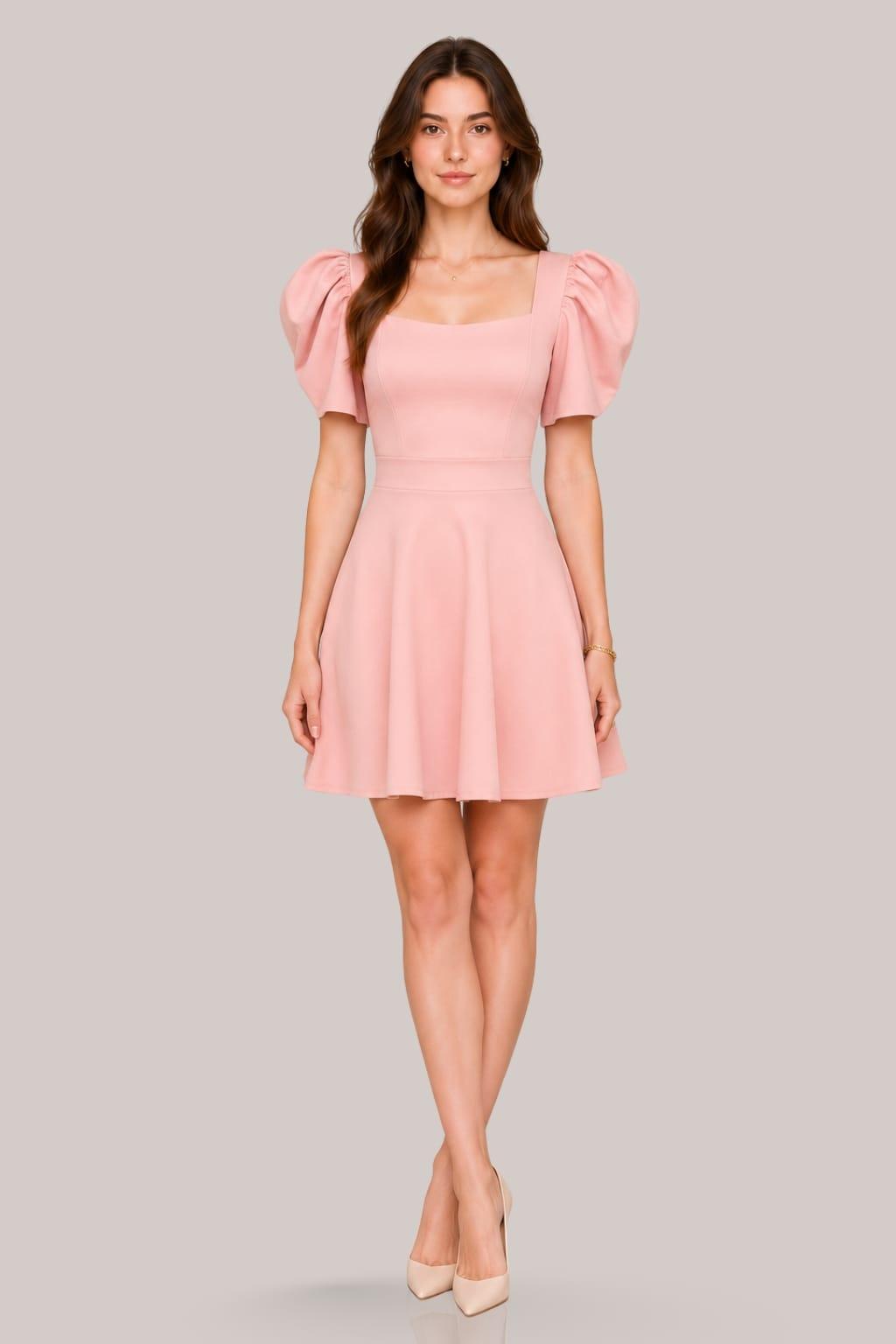 Blush Belle Puff Sleaves Skater Mini Dress Blush Belle Puff Sleaves Skater Mini Dress image