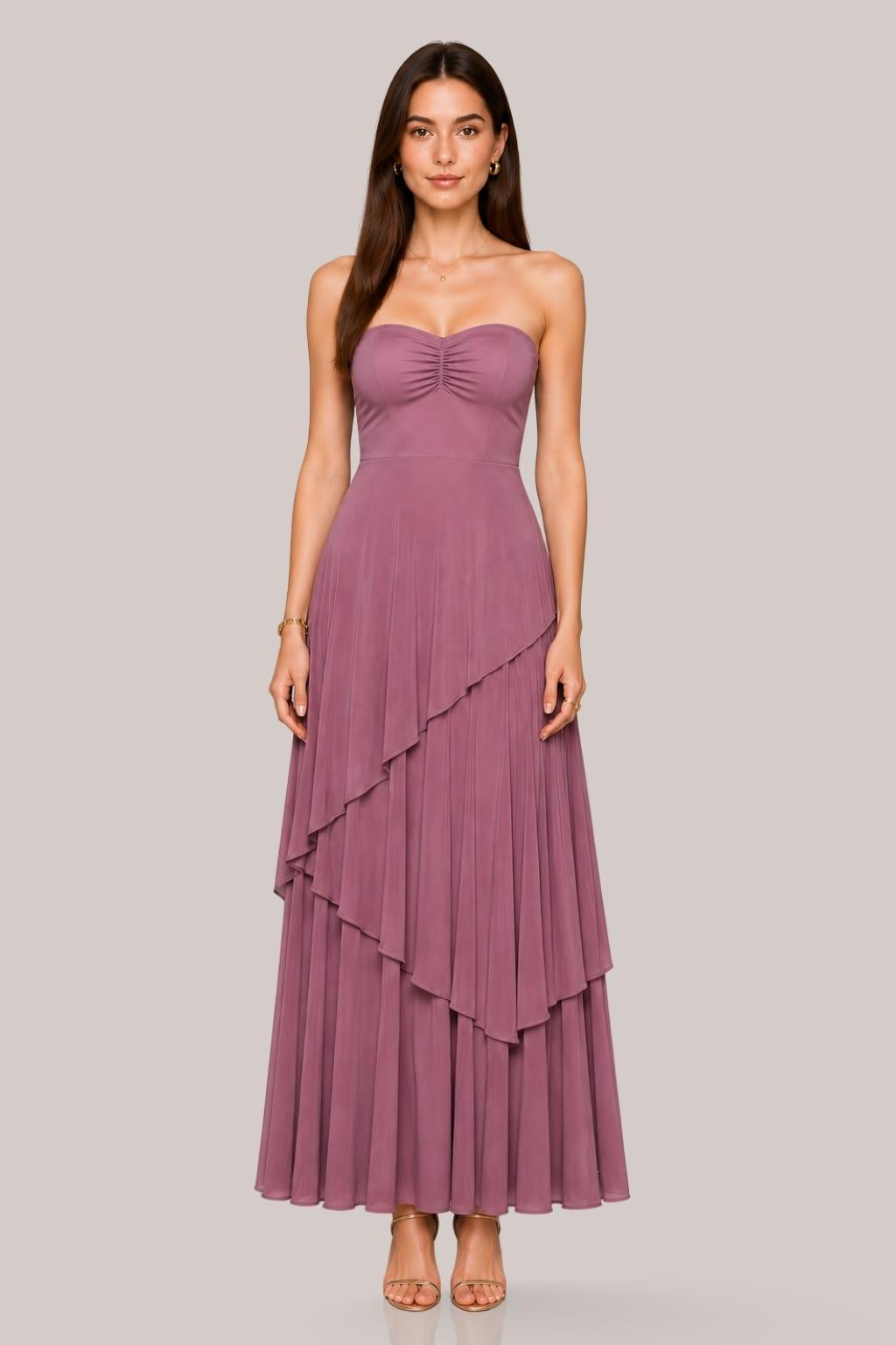 Structured Tiered Column Gown Structured Tiered Column Gown image