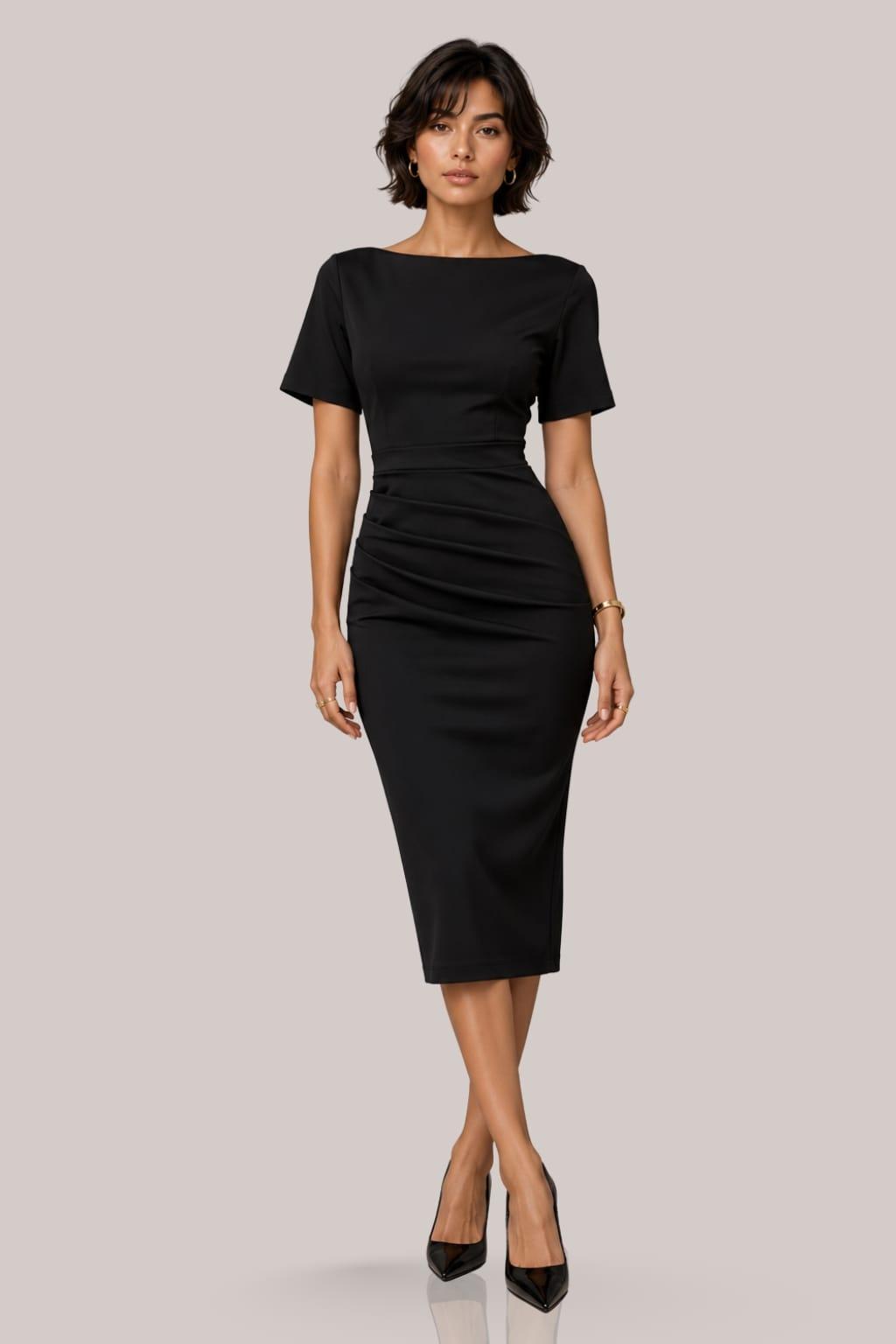 Boat Neck Ruched Midi Dress Boat Neck Ruched Midi Dress image