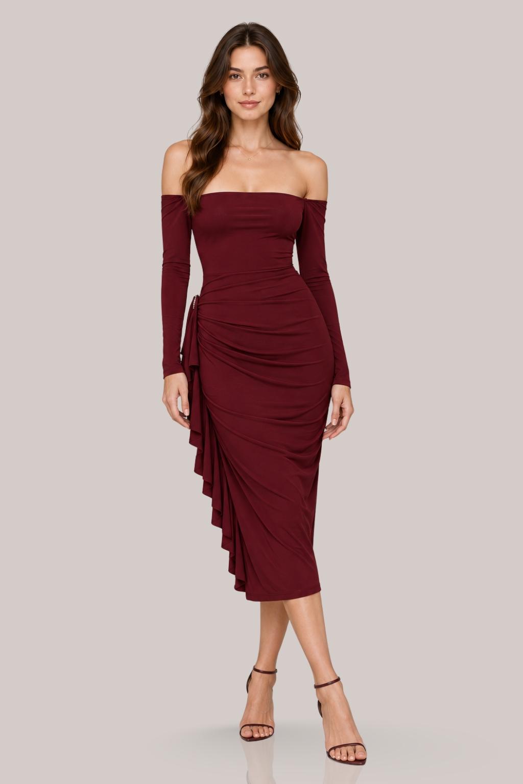 Margaux Ruched Off-Shoulder Midi Dress Margaux Ruched Off-Shoulder Midi Dress image