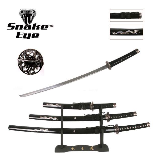 Snake Eye Tactical 3-Piece Japanese Samurai Sword Set with Dragon Saya & Display Stand SE-697B image