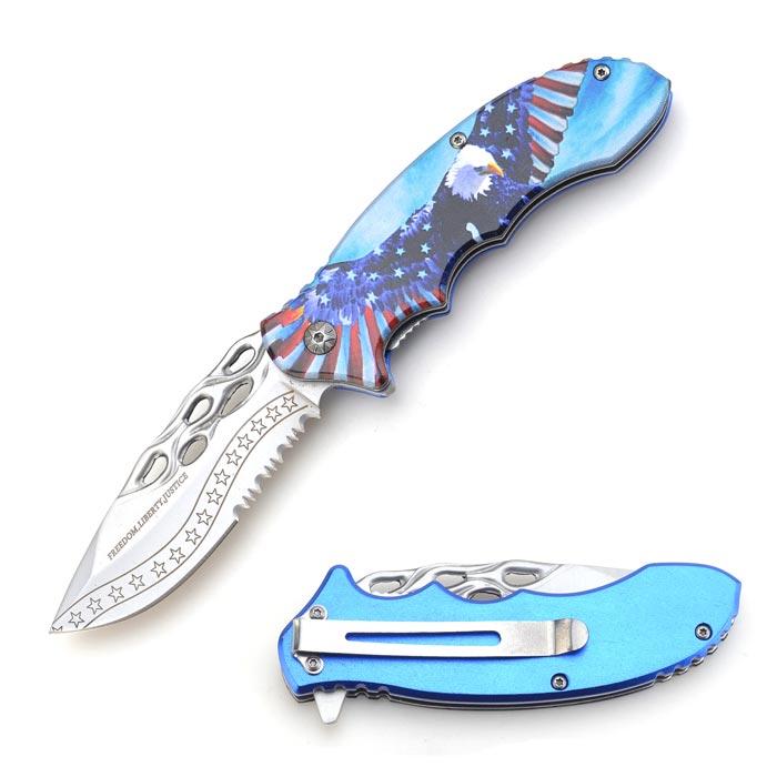 "Freedom,Liberty,Justice " USA Tactical Spring Assist Knife image