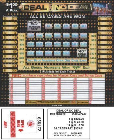 1500 COUNT DEAL OR NO DEAL TICKET DEAL - $1.00 PER PLAY image