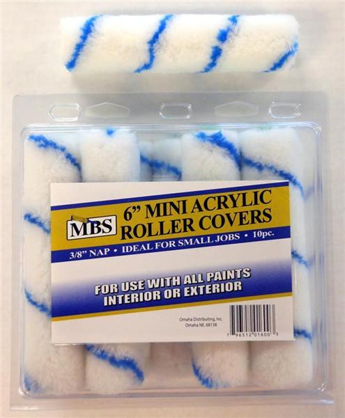 10 Piece 6" Mini Roller Covers 3/8" Nap, Deluxe Acrylic Series image