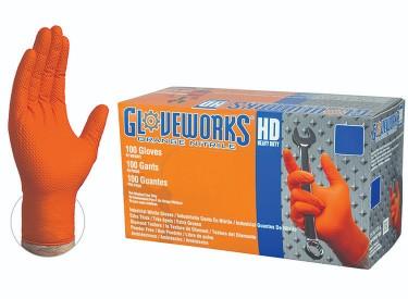 100 PIECE NITRILE GLOVES, MEDIUM, ORANG, 9 MIL FINGER, 8 MIL PALM image