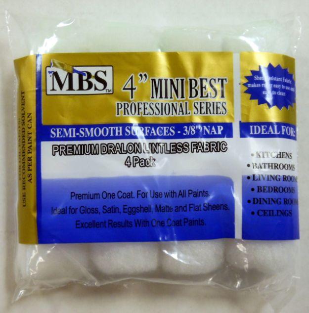 4 Piece 4" Mini Roller Covers, 3/8" Nap, Premium White Woven image