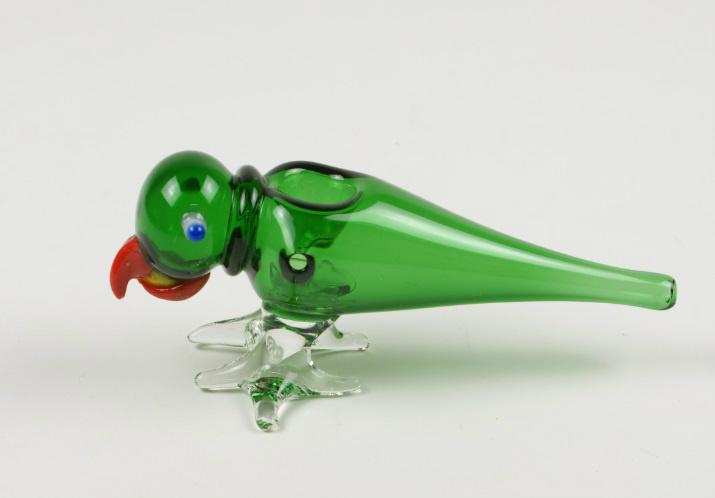 Glass Parrot Pipe, about 5" long, color tubed. Unit price: $18.98