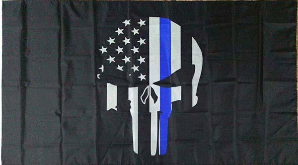 FLG991C Thin Blue Line Flag Skull image