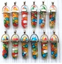 GLASS FLOWER 1 1/2" WIRE WRAPPED RAINBOW COLORED NECKLACE PENDANT image