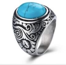 ENGRAVED TURQUOISE STAINLESS RING image