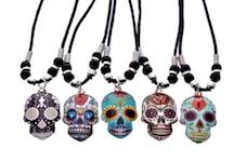 Sugar Skulls Pendant Black Cord Necklace 18" image