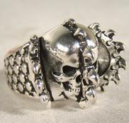SILVER BIKER RING SPIKED SPLIT SKULL HEAD image