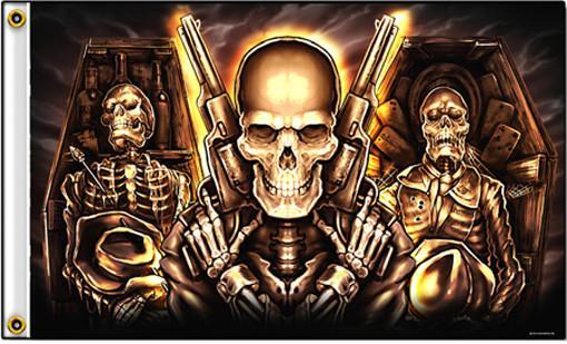 COFFIN SKULLS PISTOLS 3 X 5 DELUXE BIKER FLAG image