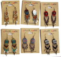 OVAL SHAPED NATIVE STYLE SEED BEAD DANGLE EARRINGS image